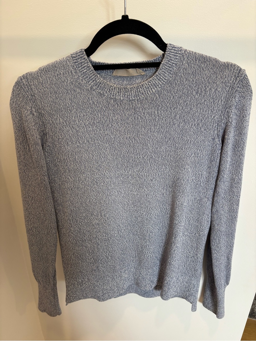 Everlane Marled Blue Knit Crew Sweater with Split Hem Detail